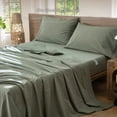 thumbnail image 3 of MooMee 100% Washed Cotton Sheet Set King Linen Like Textured Breathable Durable Soft Comfy 4pcs (Heathered Green), 3 of 6
