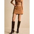 thumbnail image 5 of Brown Suede-Texture A-Line Skort With Button-Up Top Set Casual Mini Skort, 5 of 30