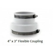 4" x 3" White Flexible Coupling (Single) for 4" PVC - Qualifies for Radon Fan installations