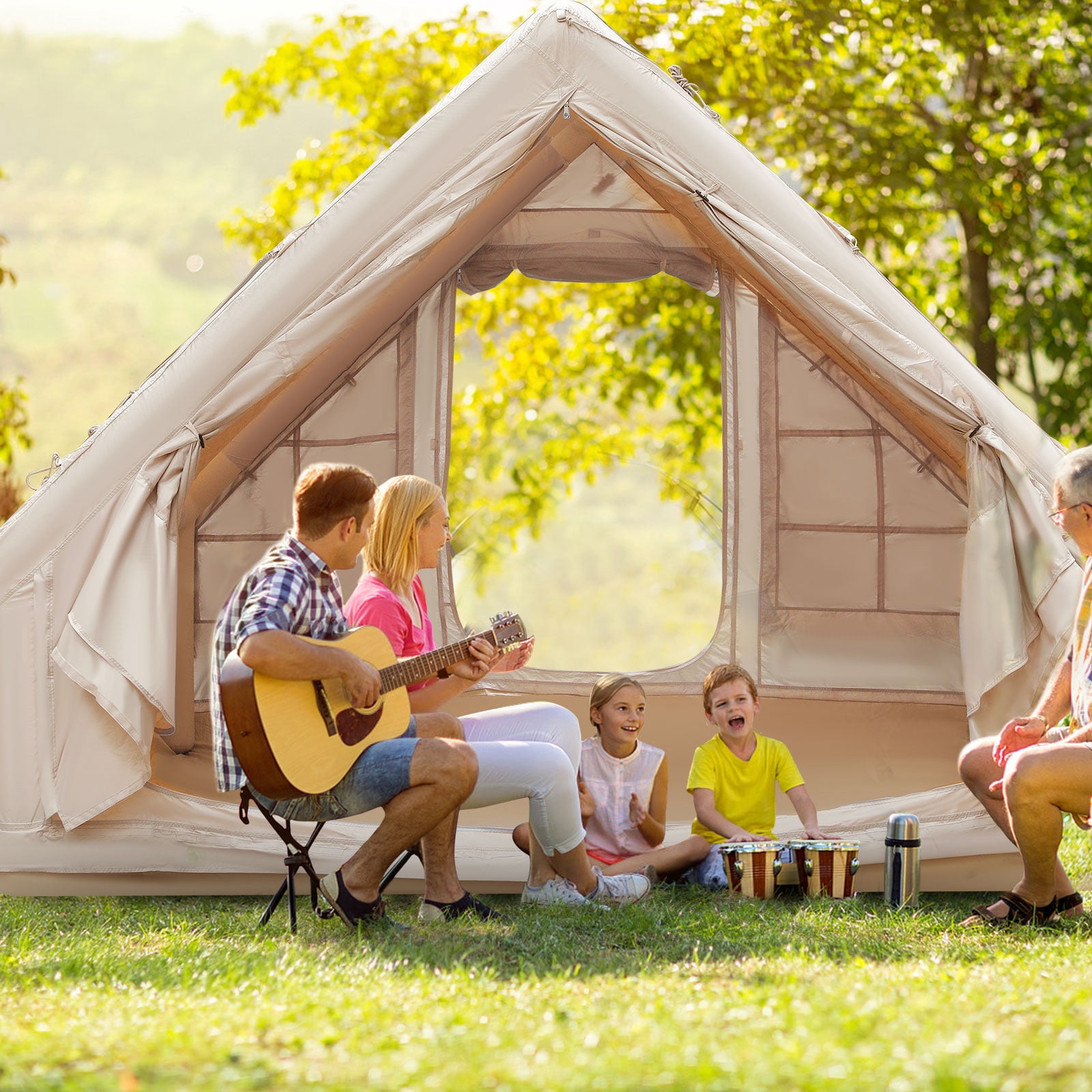 Hemoton Outdoor Inflatable Camping Tent Weatherproof Fabric（2-8 Person ）