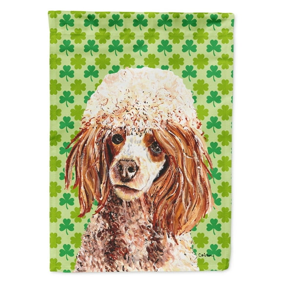 Red Miniature Poodle Lucky Shamrock St. Patricks Day Garden Flag