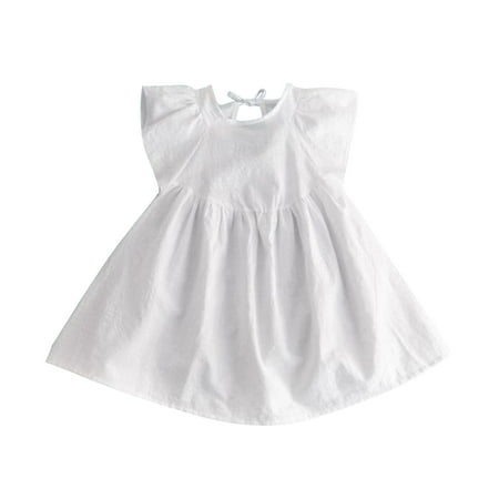 

Girls Cotton Solid Color Flutter Sleeves A-Line Sundress Q680 Sizes 2-6