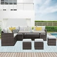 thumbnail image 5 of CozyHom 7 Pcs Outdoor Patio Sectional Dining Table Furniture Sofa Sets All Weather PE Wicker Rattan Conversation Set With Ottoman and Cushions, Gray, 5 of 15