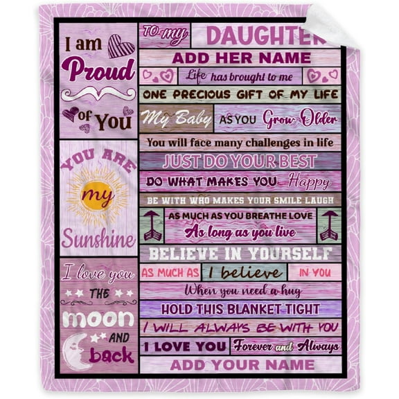 LHSHID Custom to My Daughter Blanket from Mom Dad Personalized Name Gift for Girl Lightweight Fleece Throw Super Soft Comfy Summer Flannel Blankets Birthday Mothers Fathers Day for Bed Couch 30"x40"