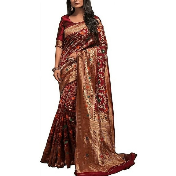 Accessorize Kingdom Women's Designer Banarasi Silk Jacquard Designer Saree With Blouse Piece