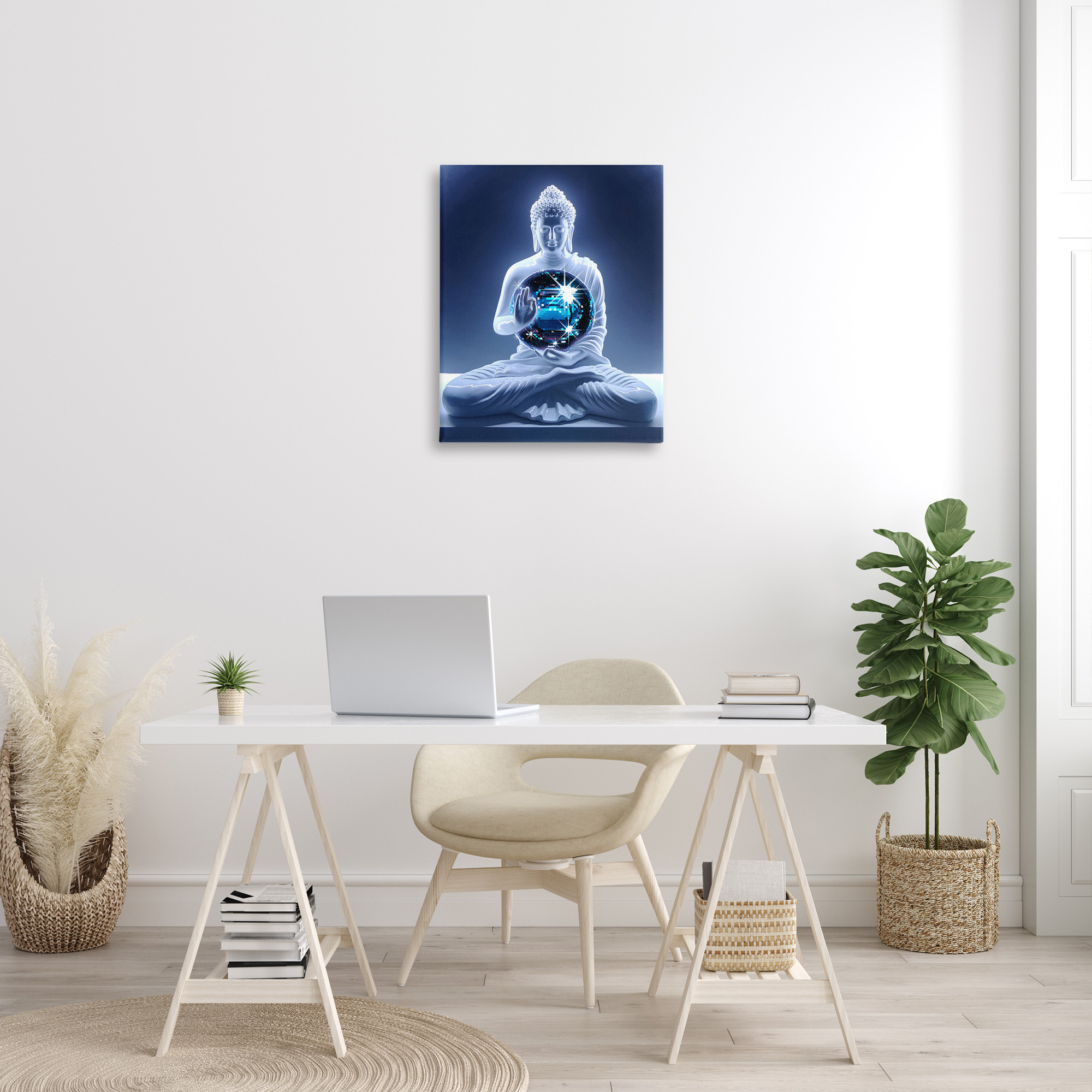 Stupell Industries Buddha with Disco Ball Novelty Painting Gallery Wrapped Canvas Art Print Wall Art, 24 x 30