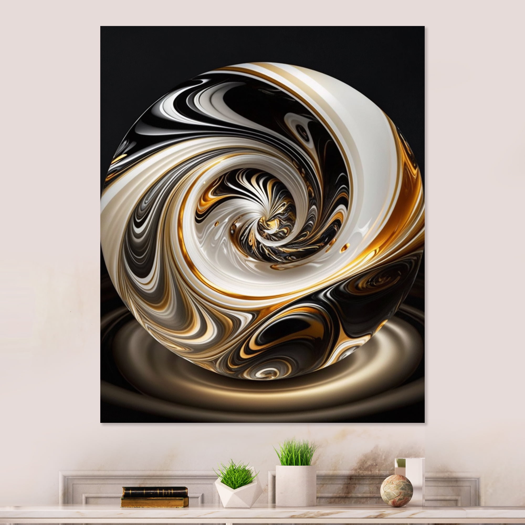 Designart Gold And Black Stained Glass Spiral II Canvas Wall Art