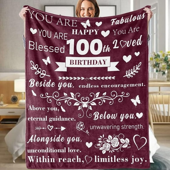 100th Birthday Gifts for Women, Birthday Gifts for Mum, 100th Birthday Gifts for Her, Presents for Women Wife Mother Grandma Gifts, Birthday for Women Flannel Blanket Burgundy -130 x 150cm