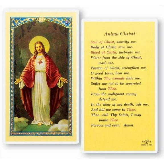 Anima Christi Laminated Holy Card | Laminated Italian Holy Prayer Cards with Gold Accents | Pack of 25 | Prayer on Back | Jesus | 2.5" x 4.5"
