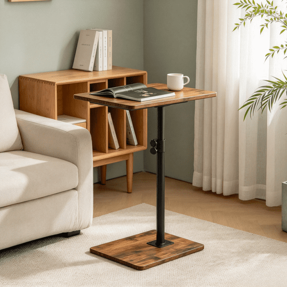 C Shaped Side Table, 360° Swivel Height Adjustable Sofa Arm Tray Table, Small Snack End Table for Couch, Bed, Chair, TV Tray