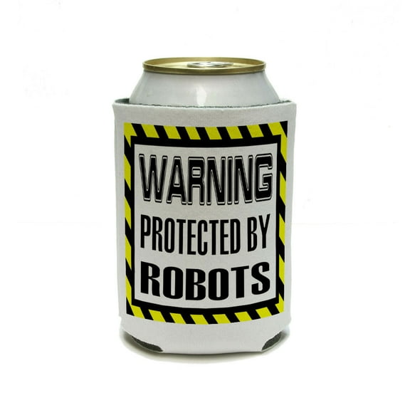 Warning Protected by ROBOTS Can Cooler Drink Insulator Beverage Insulated Holder