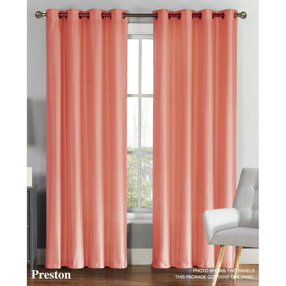 Single (1) Coral Window Curtain Panel Faux Silk, Silver Grommets, 55