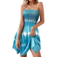 thumbnail image 2 of Summer Dress for Women Beach Boho Strapless Cover Ups Off Shoulder Floral Sundresses Blue L, 2 of 3
