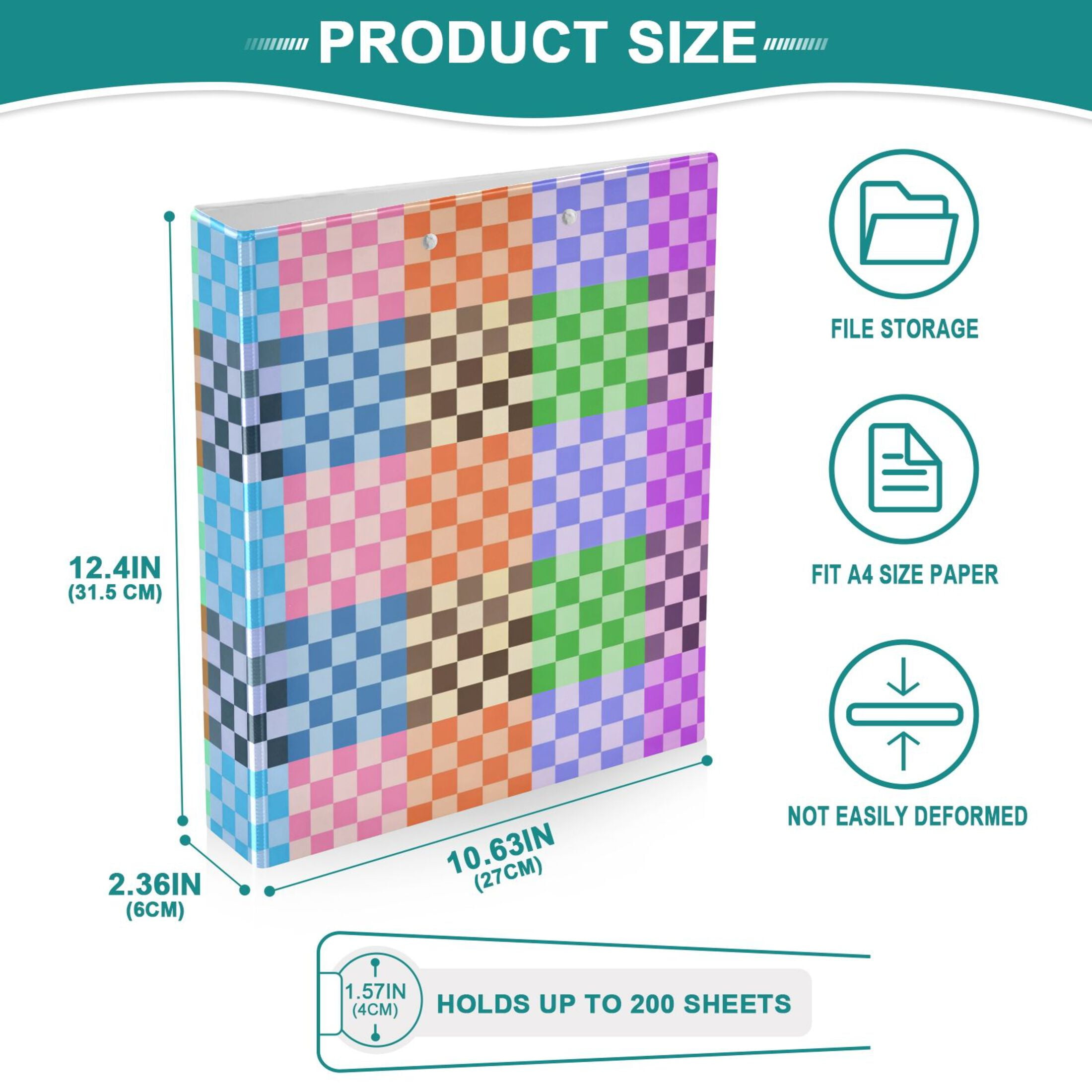 ALAZA Multicolor Checkered-a5 Hardcover 3 Ring Binder 1.5" Round Rings Interior Pockets Binders Organizer 1 Pack