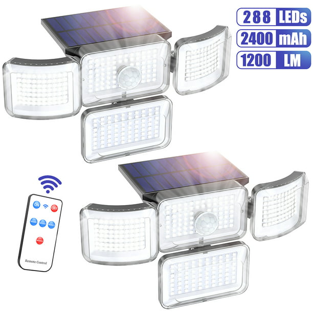 288 Led Solar Lights Outdoor 4 Heads, Wireless Security Lights With Remote