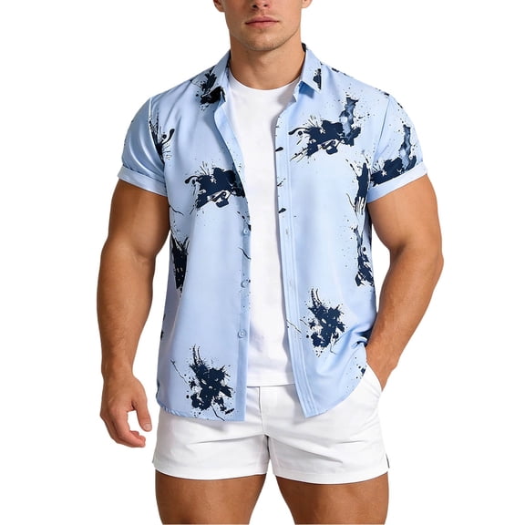 IWRICH Men's Hawaiian Shirts Short Sleeve Summer Floral Button down Shirt Relaxed Fit Retro Casual Beach Tops 13-Blue XL