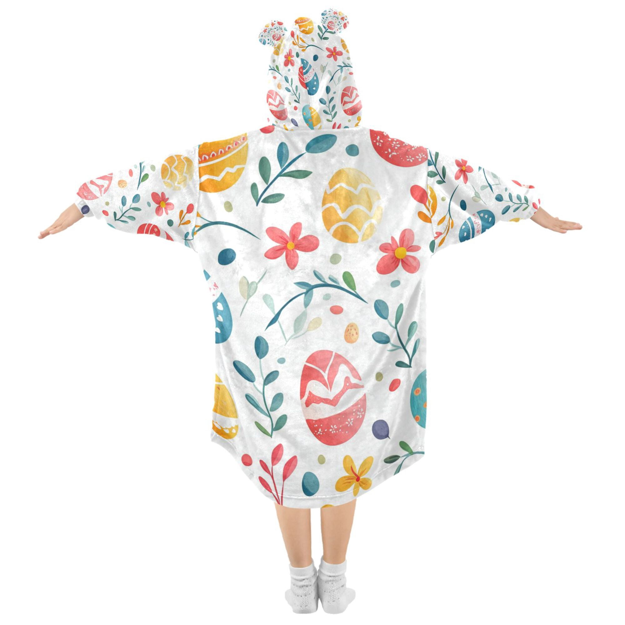 FORMRS Wearable Blanket Hoodie with Sleeves for Kids Cozy Flannel Sweatshirt, Cute Easter Eggs