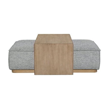 Gray Fabric Upholstered Storage Ottoman with Reversible Oak Veneer Tray Table