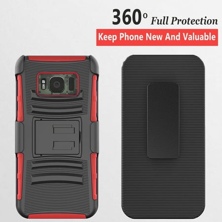 Samsung Galaxy S8 Phone Case, Dual Layers [Combo Holster] And Built-In Kickstand Bundled with Hybird Shockproof-Red