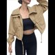 thumbnail image 3 of Chaqueta Corta para Mujer, Anorak Utilitario Extragrande con Cremallera y Bolsillos Caqui S, 3 of 8
