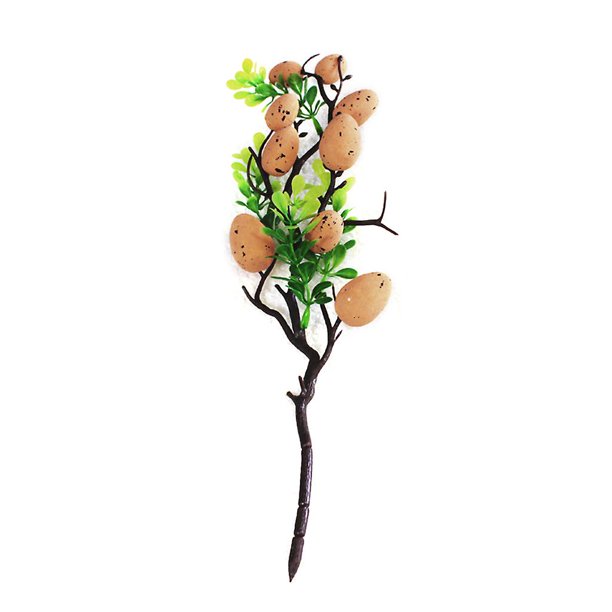 Decoración de Pascua, huevos, árbol, ramas de plantas artificiales, huevos de pájaro pintados, hojas verdes, adornos de ramos de simulación