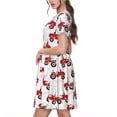 thumbnail image 2 of Fotbe Red Wheeled Tractors Vestido Largo de Moda para Mujer, Vestido Tipo Camiseta con Manga Corta y Estilo Casual a Rayas y Bloques de Color, 2 of 6