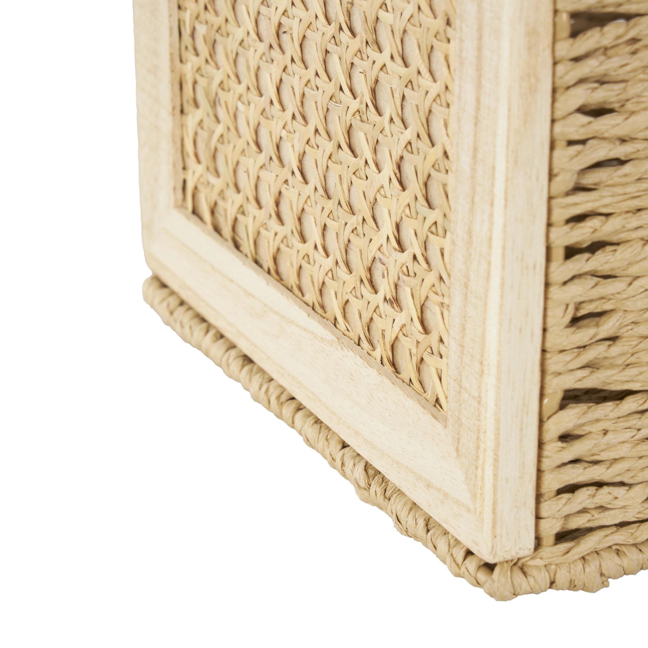 DecMode 14", 12", 11"W Brown Rattan Woven Storage Basket with Rope Handles, 3-Pieces