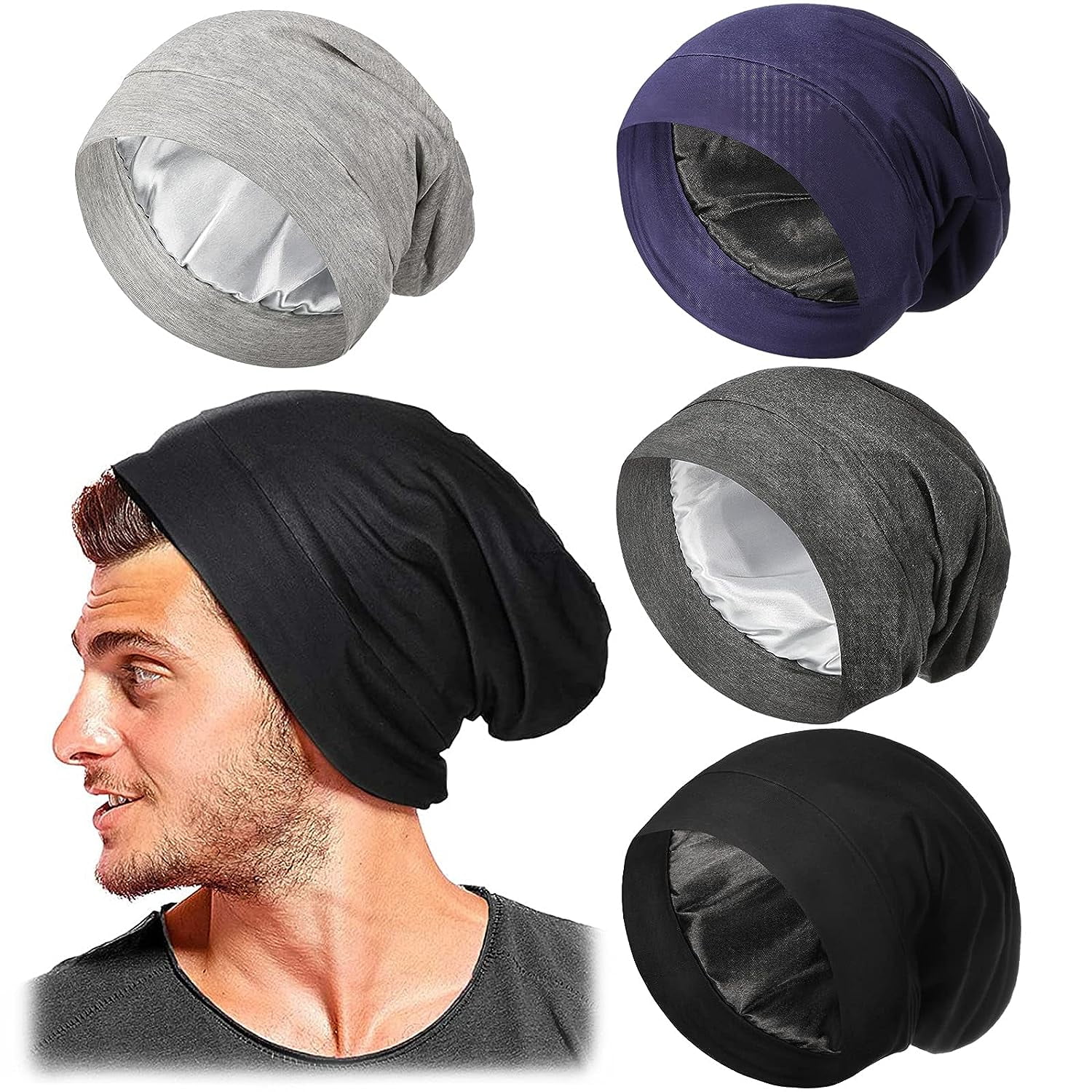 4 Pieces Hair for Men Silk Satin Sleep Cap Cover Night Sleeping
