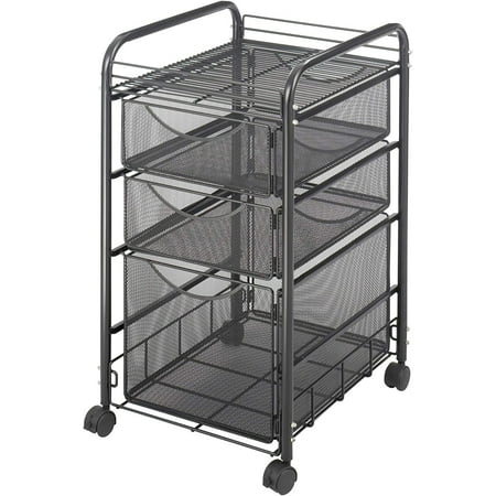 

LINSHUI Onyx Mesh 3 Drawer Rolling File Cart - Sturdy Steel Construction Powder Coat Finish 4 Swivel Wheels for Mobility Perfect for Home Office Craftroom & Classroom - 5213BL