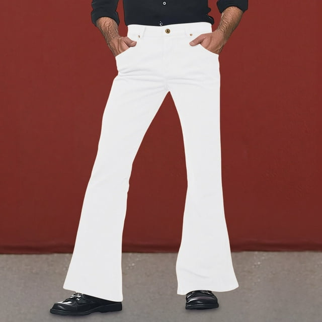 Casual Flared Trousers with Button Detailing for Relaxed Everyday Wear Retro- Solid Color Bottoms for Men