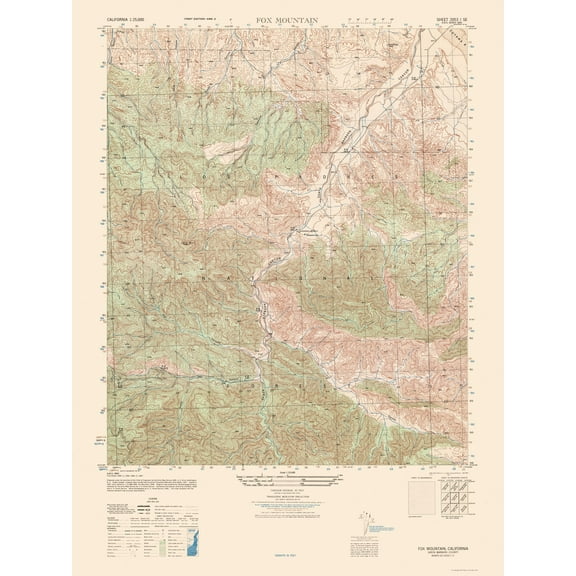 Topographical Map - Fox Mountain Sheet - US Army 1944 - Vintage Wall Art
