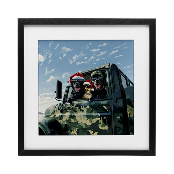 Stupell Industries Santa Dogs & Duck Black Framed Print Under Glass design by Jim Baldwin, 13 x 13
