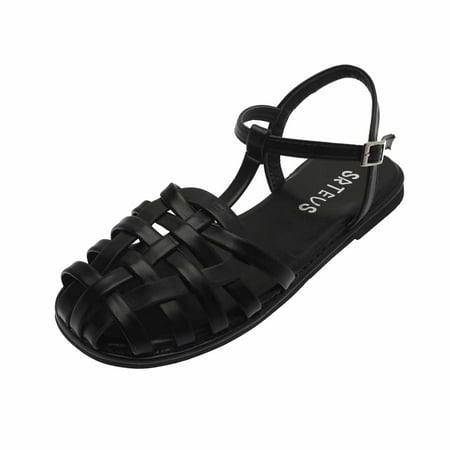 

Sentuca New Style Flat Roman Sandals Casual Woven Buckle Toe Cap Sandals Women