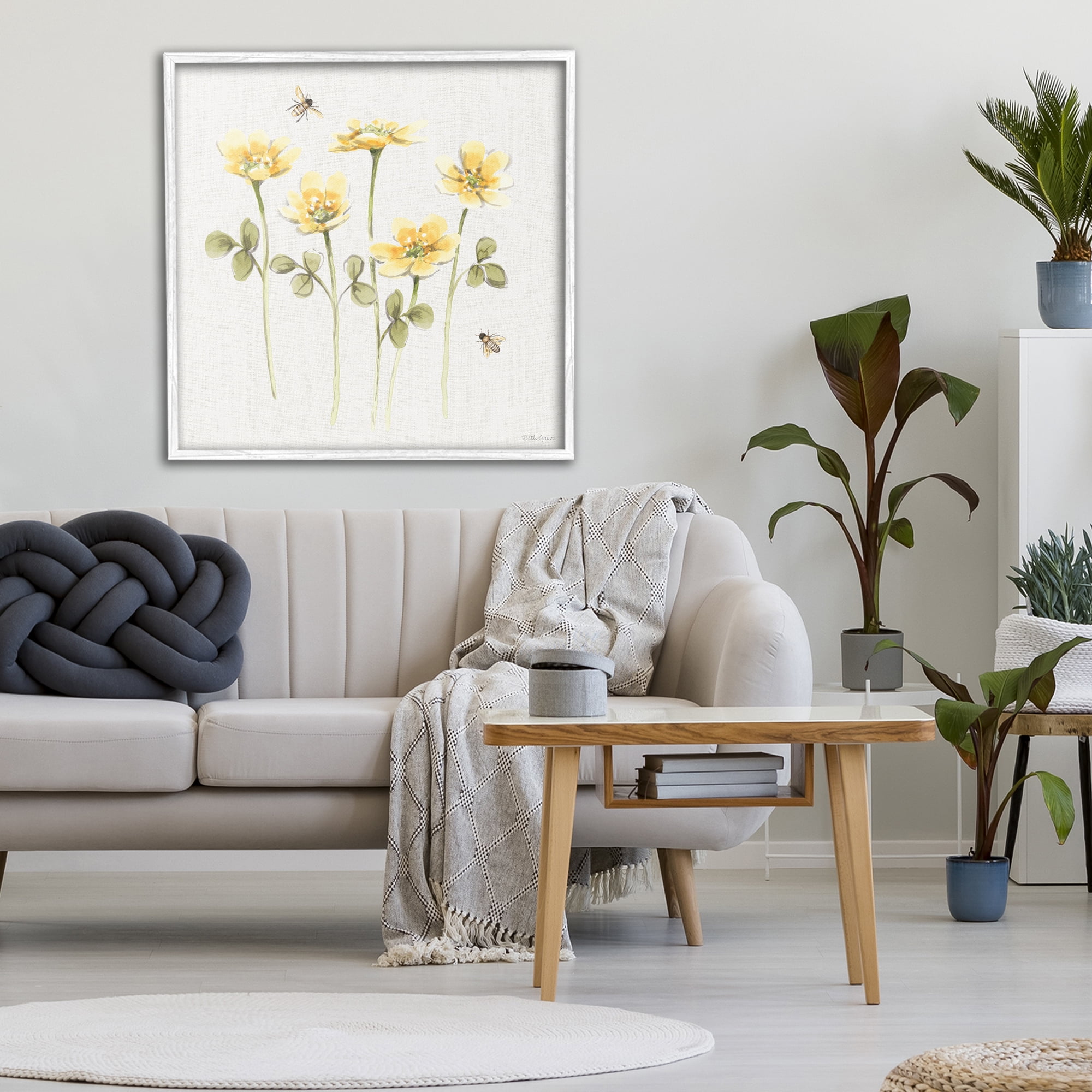 Stupell Industries Sweet Yellow Honey Flowers White Framed Giclee Art, design by Beth Grove
