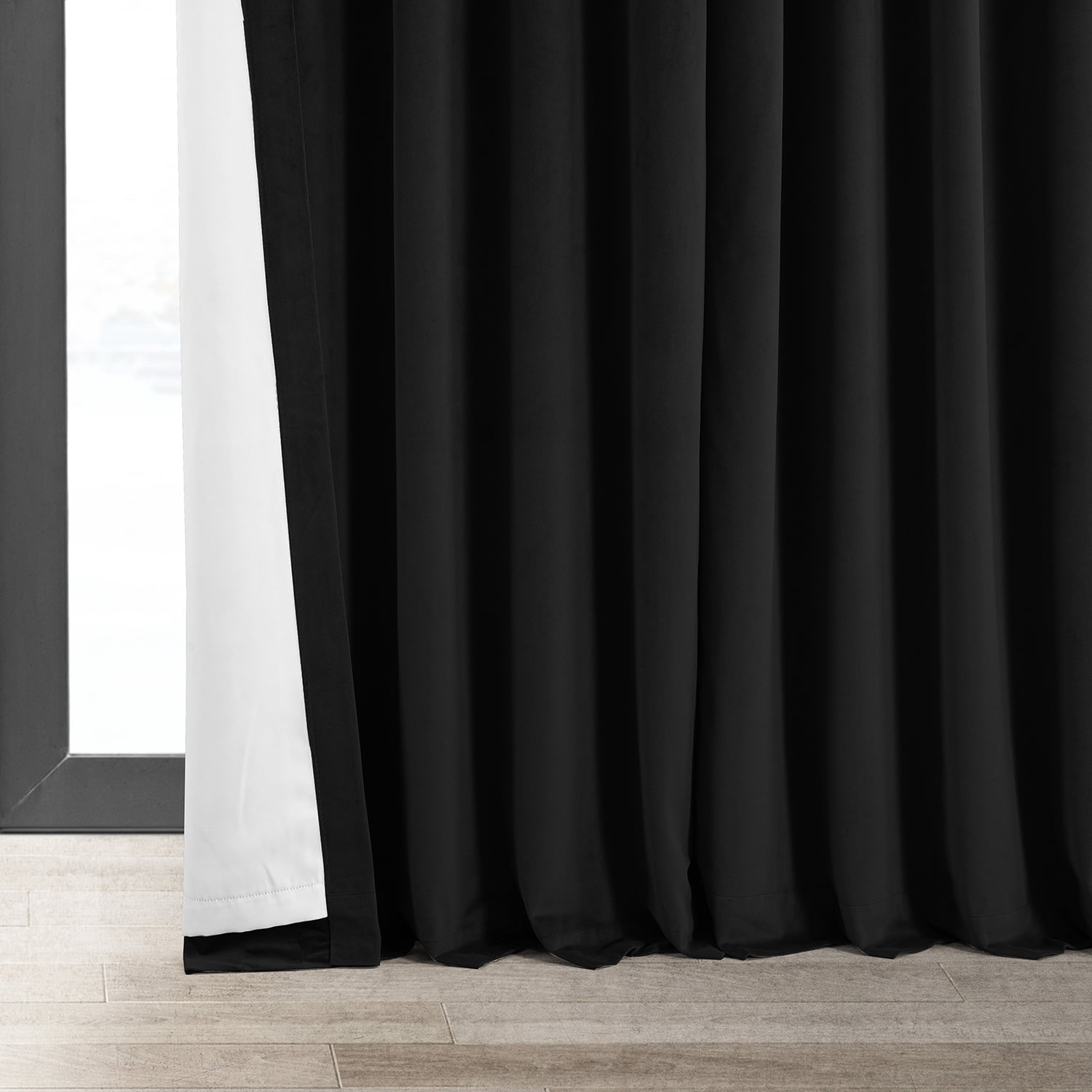 Half Price Drapes Signature Black Extra Wide Velvet Blackout Curtains (1 Panel), 100WX 108L