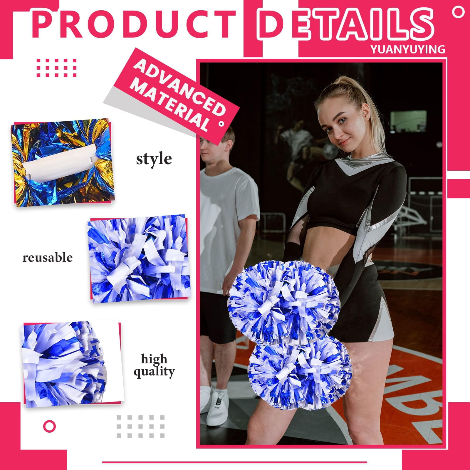 8 Pcs Cheerleading poms,pom poms Cheerleading with Handle Style Cheer Pom Pomsfor Dance, Matches, Team Spirit Sports