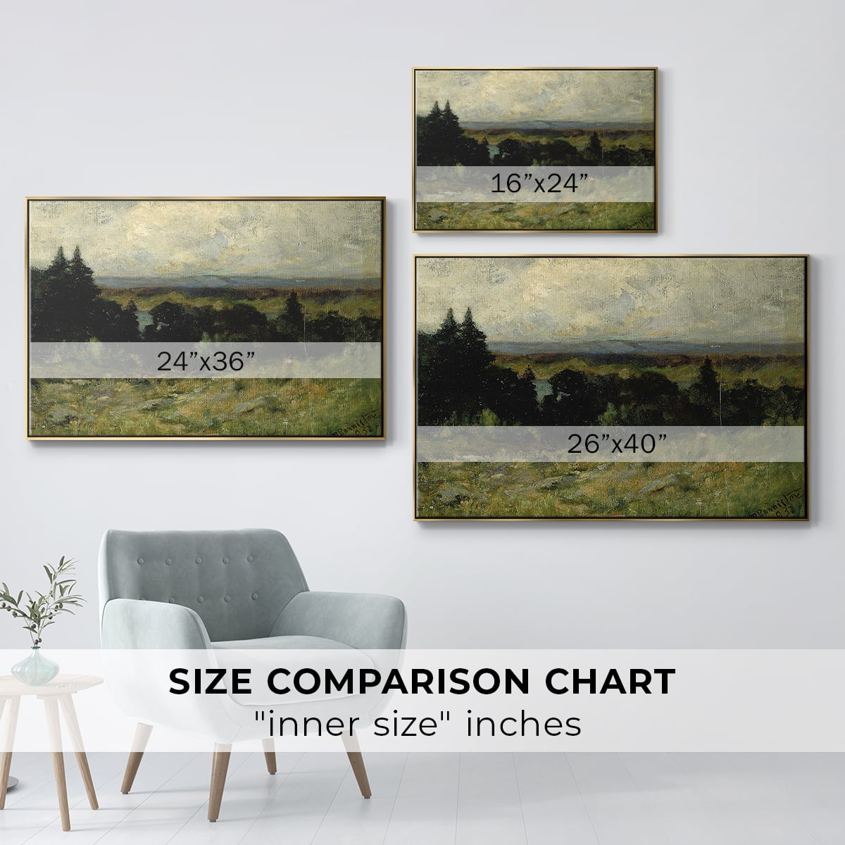 Vintage Landscape-MIII By Wexford Home Framed in Gold Wood Gallery Wrapped Canvas 25 in. x 37 in.