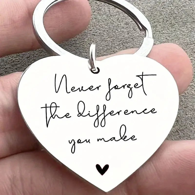 24 Sets Inspirational Heart Keychains with Cards & Clear Gift Bags, Engraved "Never Forget the Difference You Make" Appreciation Key Rings for Employee, Teacher Gifts, Team Recognition, Party Favors