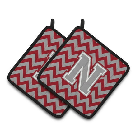 

Carolines Treasures CJ1043-NPTHD Letter N Chevron Crimson and Grey Pair of Pot Holders 7.5HX7.5W multicolor