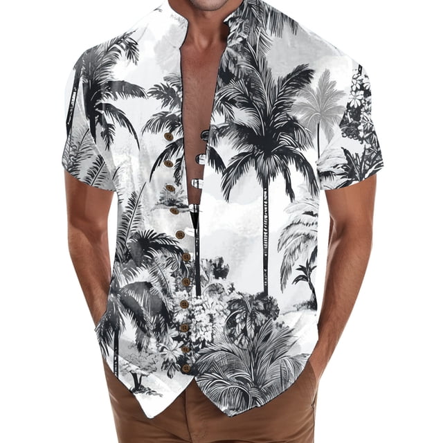 Playeras Camisa de vacaciones en la playa Camisa de cuello con botones en los puños para hombre (Grey, 3XL)