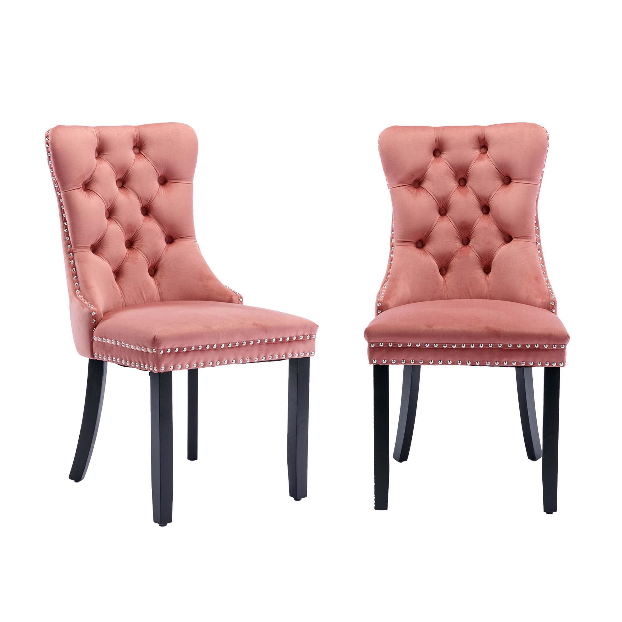 Aukfa High-End Upholstered Dining Chairs Set of 2, Modern Tufted Solid Wood Side Chair with Nailhead Trim - Pink
