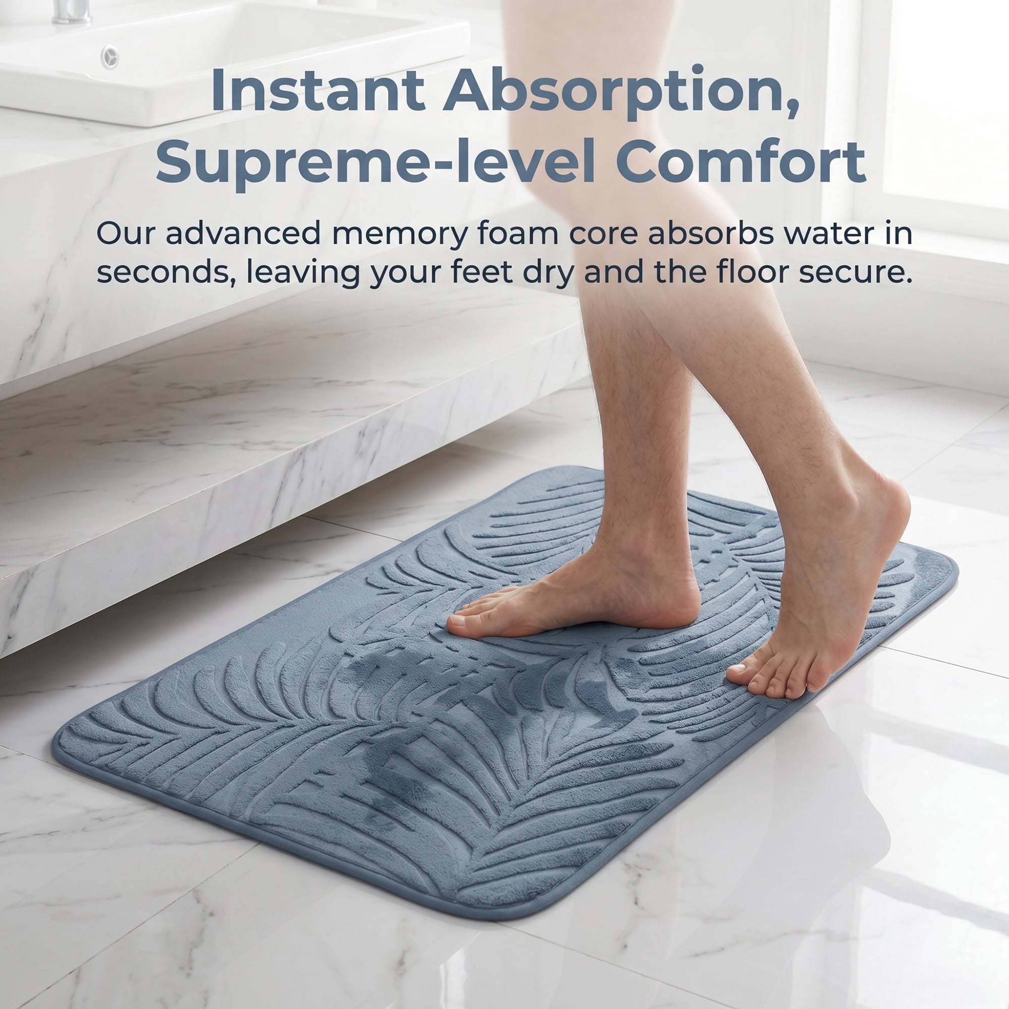 Unique Bargains Non Slip Absorbent Microfiber Plush Shaggy Bath Mat Blue 32" x 20"
