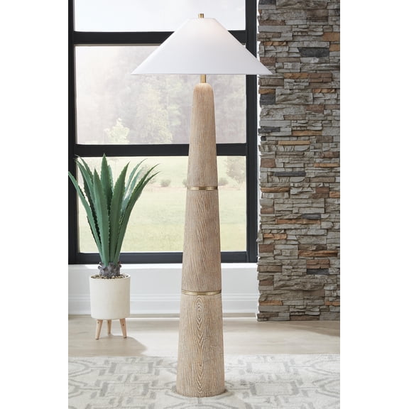 Signature Design by Ashley Gasparleigh Floor Lamp, Polyresin and Metal, 3-Way Switch, Brown and Gold Finish