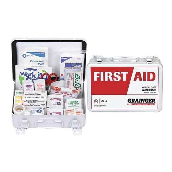 First Aid Kit and Housing, Metal 80 Components, 10 People Served