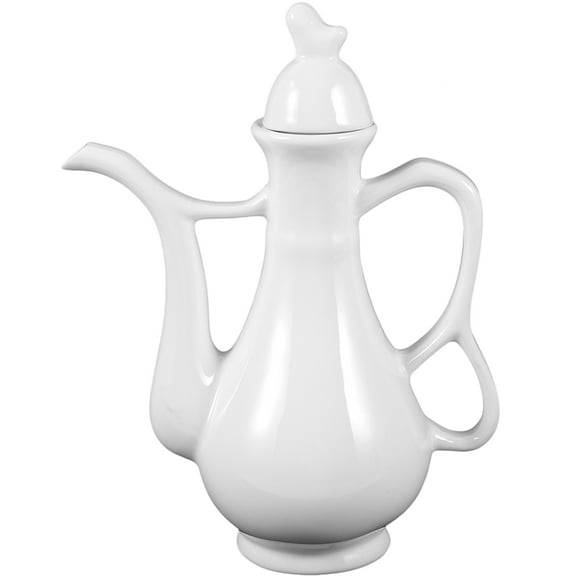White Ceramic Wine Pot for Home Storage Portable Liquor Jug with Convenient Handle 1.5L