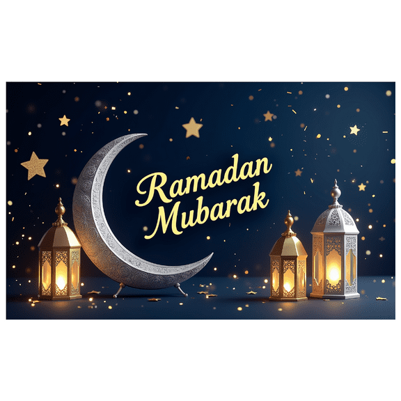 Elegant Ramadan Mubarak Lanterns and Crescent Stars Festive Banner Ramadan Decor Event Photo Booth Backdrop Celebration Eid Party Supplies