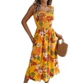 thumbnail image 2 of Vestidos de Verano para Mujer 2025, Vestido Informal con Tirantes Finos, Volantes, Plisado y Estampado Floral Fluido Amarillo M, 2 of 10