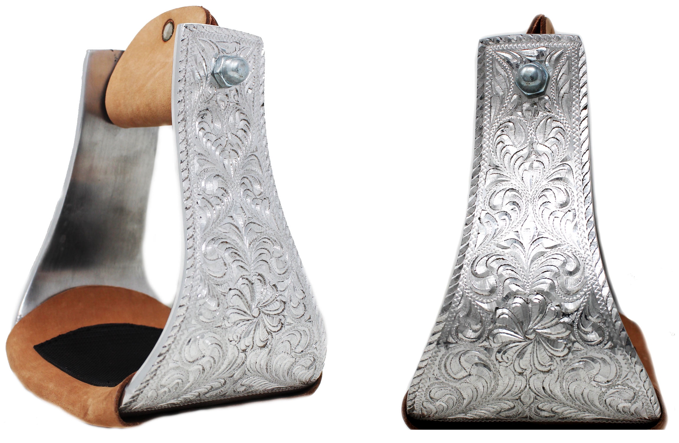 Étriers De Selle Western En Aluminium Argenté - Largeur 5 Pouces Avec Tonneau En Cuir Fabriqu S Au 715550