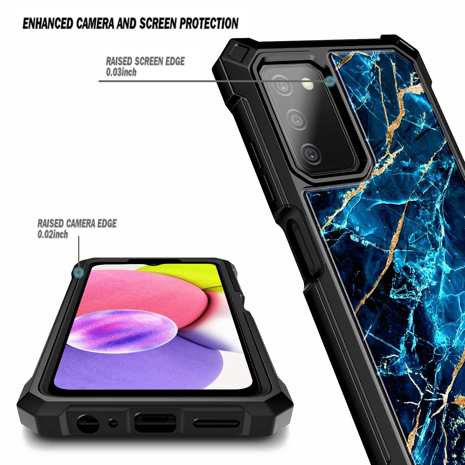 Nagebee Phone Case Compatible for Samsung Galaxy A03S with [Built-in Screen Protector], Full-Body Shockproof Protective Bumper Cover Impact Resist Durable Case (Sapphire)