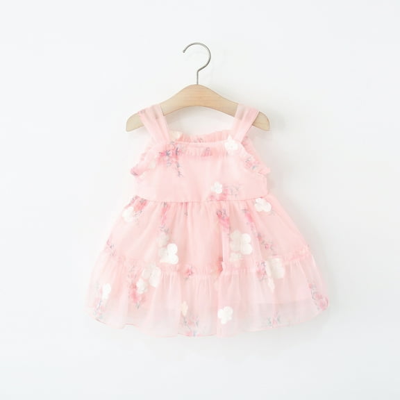 HOMADLES Toddler Dress for Girls Crewneck Summer Bow Ruffed Stretch Breathable Princess Dress Pink 2 T